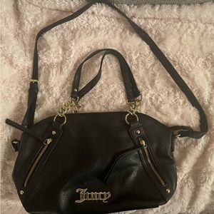 Juicy Couture Womens Zippered Up Black Faux Leather Satchel Handbag Purse NWT